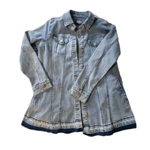 LOGO by Lori Goldstein Button Front Denim Jacket with Released Hem Light Size 10